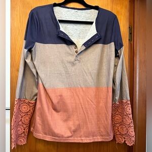 Blue Top with Lace Trim